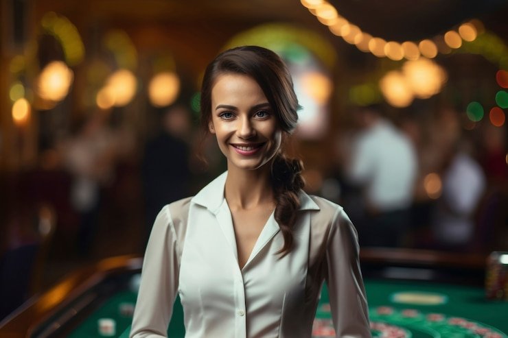 Meja Baccarat Spadegaming dengan dealer profesional dan antarmuka taruhan yang intuitif